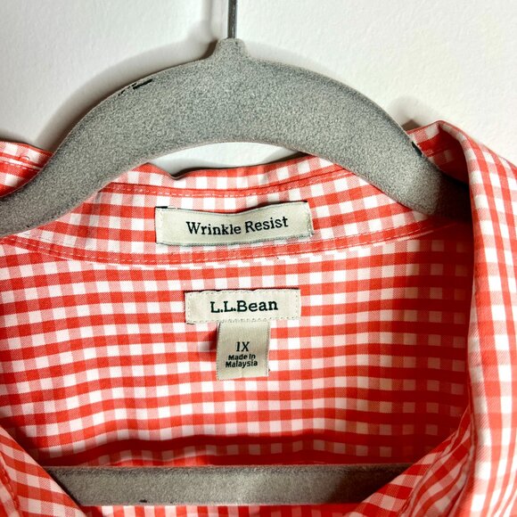 L.L. Bean Wrinkle Resistant Orange Gingham Check Button Up 3/4 Sleeve Sz 1X - Picture 2 of 4